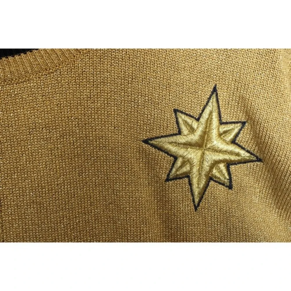 Escada Margaretha Ley Sweater Women M Black Gold Nautical Anchor Stars‎ Germany